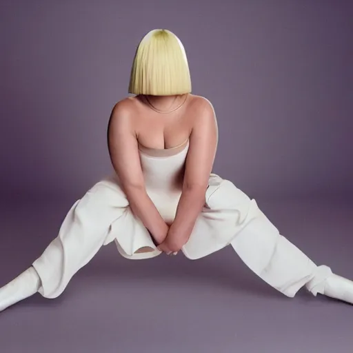 Image similar to sia furler wearing a skin colored leotard full body artistic photoshoot