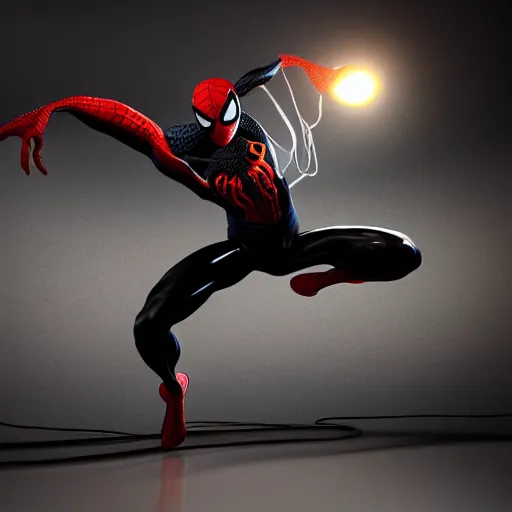 Image similar to a single venom and spider - man hybrid, dslr, cinematic, volumetric lighting