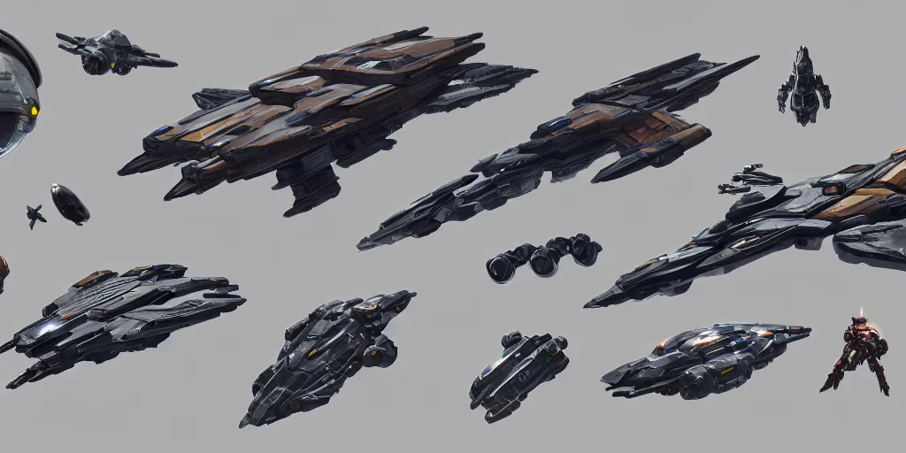 Image similar to Futuristic sci-fi props and gadget, hard surface, collection ,kitbash, parts, Shape and form, in watercolor gouache detailed paintings , hull, elite dangerous, star citizen , modular, pieces , golden ratio, mobius