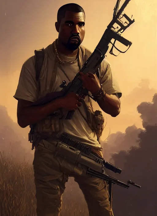 Prompt: highly detailed portrait kanye holding rifle in gta v stephen bliss unreal engine fantasy art by greg rutkowski loish rhads ferdinand knab makoto shinkai lois van baarle ilya kuvshinov rossdraws tom bagshaw global illumination radiant light detailed intricate environment