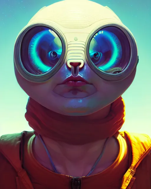 Image similar to hyper - realistic portrait of a cute alien, gta v cover art, celshading, sharp focus, intricate, detailed, rhads, andreas rocha, makoto shinkai, lois van baarle, ilya kuvshinov, greg rutkowski, dynamic lighting, grunge aesthetic, 4 k