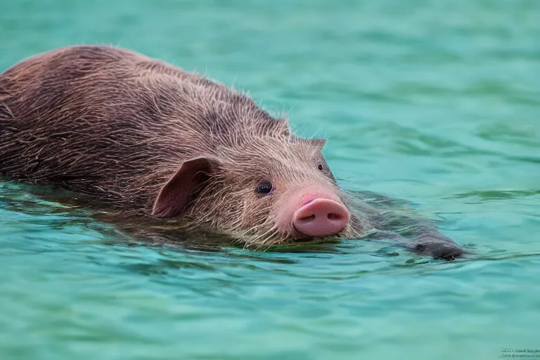 Image similar to a pig sea otter!!! hybrid! hyper realistic!! realistic lighting!! wildlife photographer of the year!!! bold natural colors, national geographic, hd, wide angle, 8 k