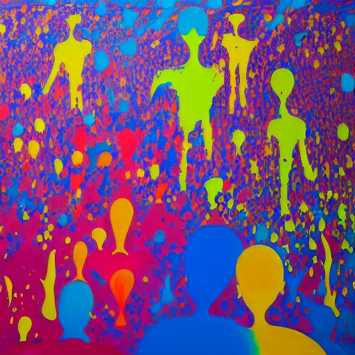 Prompt: people in the crowd, an ultrafine detailed painting by peter max and francis bacon and fiona rae and maryam hashemi and hernan bas and anna mond and max gubler, featured on deviantart, metaphysical painting, neo expressionism, pop surrealism, melting paint, biomorphic, mixed media, photorealistic, dripping paint, palette knife texture, masterpiece