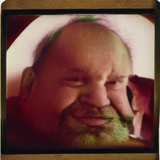 Image similar to color polaroid portrait of a fat man by andy warhol. holga