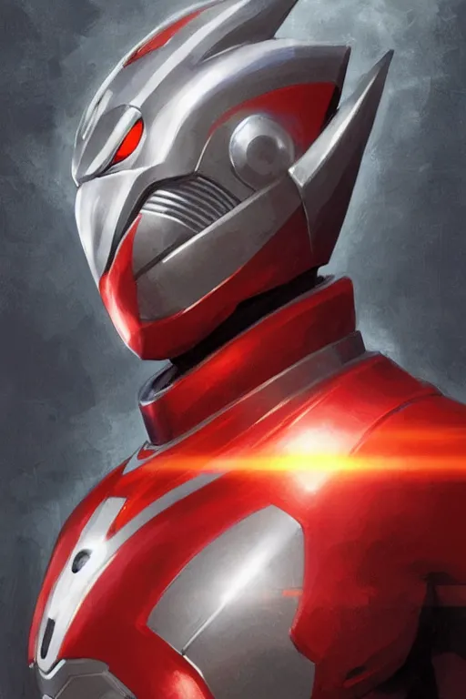 Image similar to portrait of a ultraman with japanese armor and helmet,, symmetrical, art by greg rutkowski, matte painting, trending on artstation