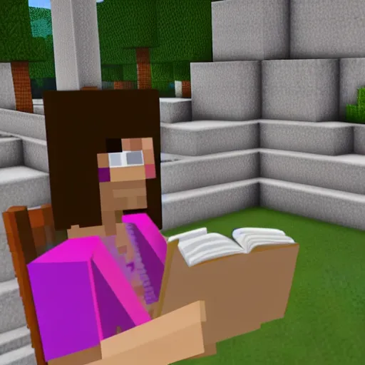 Image similar to a girl reading book in Minecraft, 4k