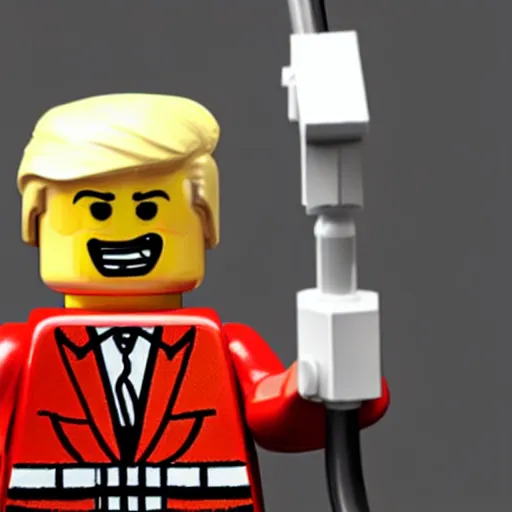 Image similar to lego figurine of donald trump, studio lighting, macro lens, high quality