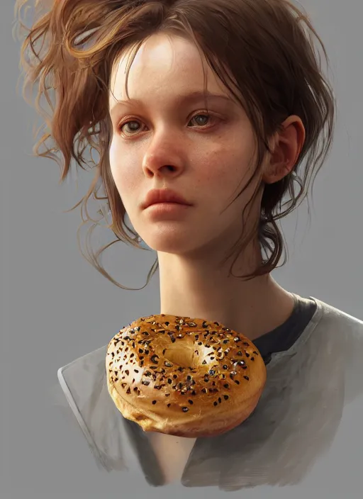 Image similar to bagel, au naturel, hyper detailed, digital art, trending in artstation, cinematic lighting, studio quality, smooth render, unreal engine 5 rendered, octane rendered, art style by klimt and nixeu and ian sprigger and wlop and krenz cushart