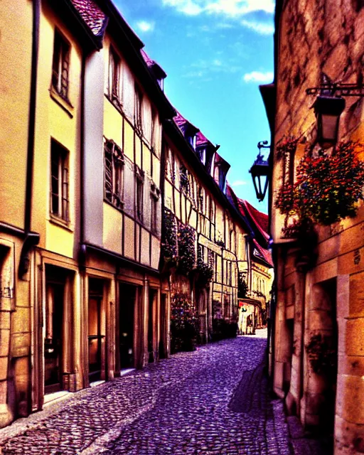 Prompt: old streets in the city of beaune, artstation