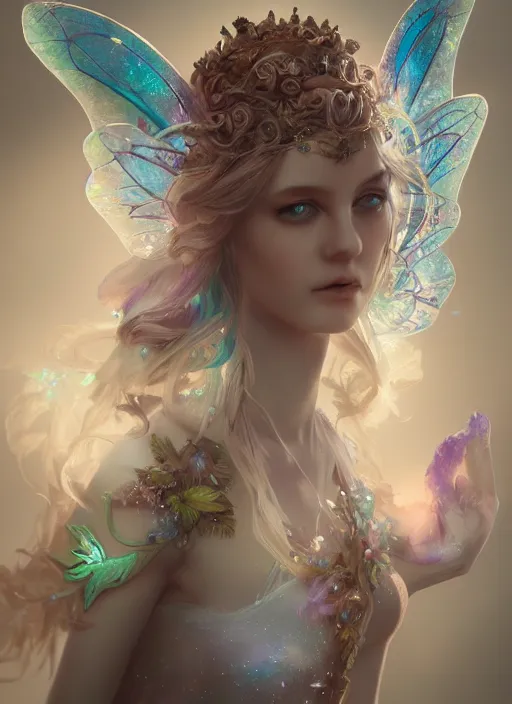 Image similar to beautiful beautiful fairy faerie fey fae queen highly detailed CGsociety subtle enchanting alluring magical concept art volumetric lighting subsurface scattering unreal
