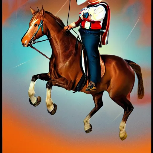 Prompt: donald trump riding a horse in space, hd photo