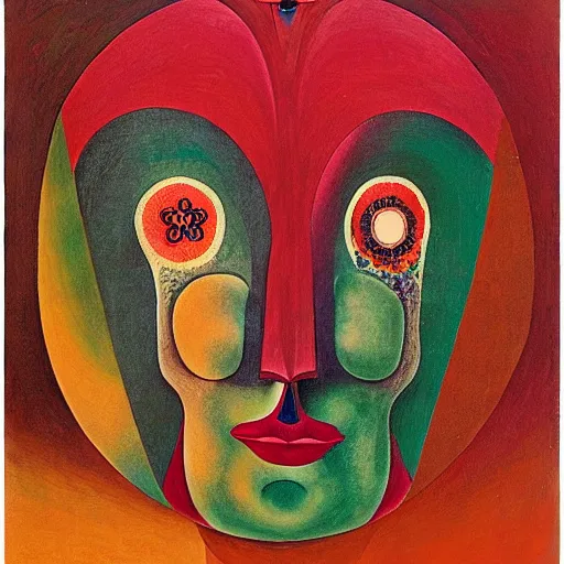 Image similar to floral face portrait by leonetto cappiello and wojciech siudmak and ernst fuchs, anni albers, oil on canvas