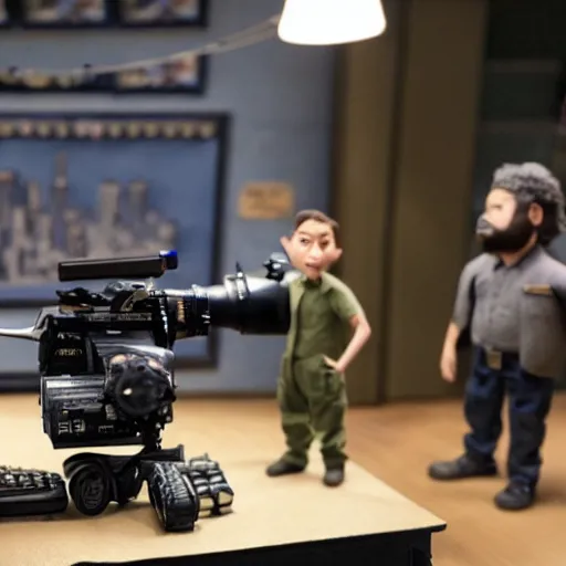 Prompt: a award winning closeup photo of a stopmotion animation filming set of brooklyn nine - nine