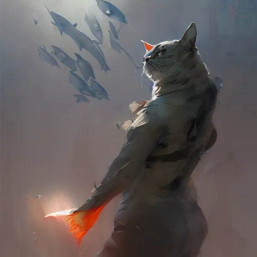 Image similar to cat with shark tail, smooth, artstation, digital illustration by Ruan Jia and Mandy Jurgens and Artgerm and Wayne Barlowe and Greg Rutkowski and Zdislav Beksinski