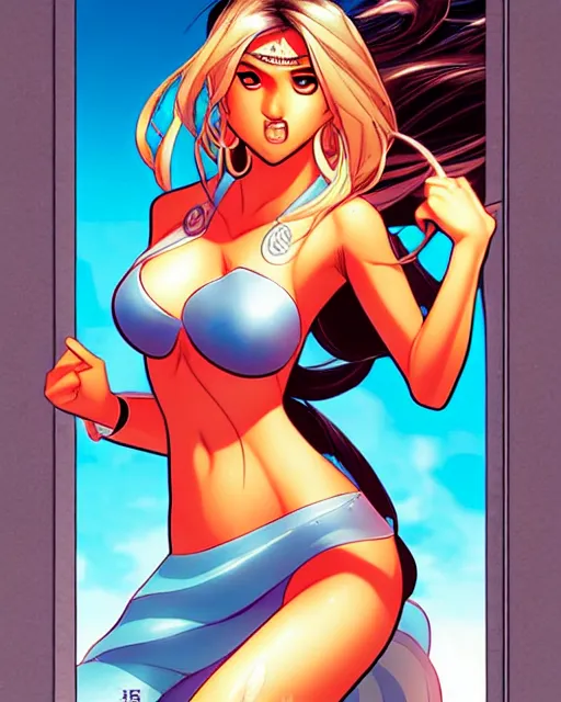 Image similar to sakimi chan comicbook cover art, jessica alba as aphrodite ix