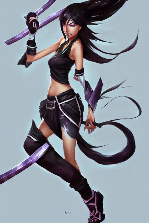 Prompt: Digital art of Akali from League of Legends, concept art, Riot Games, studio lighting, white ambient background, anime, highly detailed, realistic, trending on Artstation