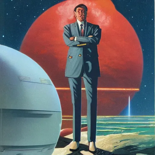 Prompt: a cryptocurrency researcher, 1 9 7 0 s sci - fi paperback cover art by peter elson