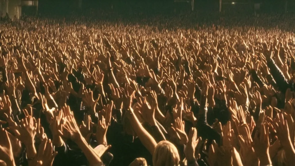 Image similar to movie still of a crowd waving hands saying good morning, cinematic composition, cinematic light, by ridley scott