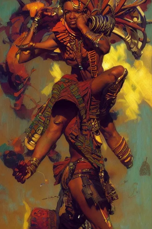 Prompt: character design, colorful, afrofuturism, painting by gaston bussiere, craig mullins, j. c. leyendecker, tom of finland