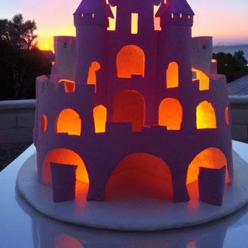 Image similar to a castle built out of doritos, yummy, sunset