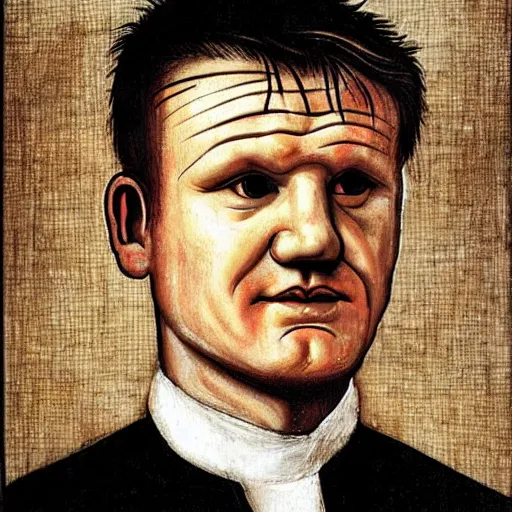 Prompt: A portrait of Gordon Ramsay, painted by Leonardo da Vinci