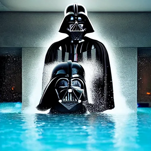 Prompt: Darth Vader bathing in a pool