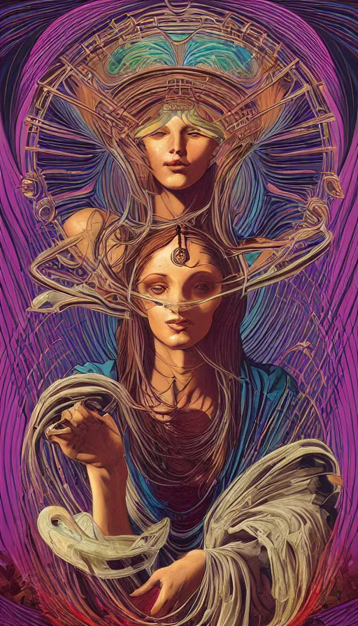 Image similar to the mystical oracle of ancient goddess venus, italian futurism, da vinci, dan mumford, josan gonzalez