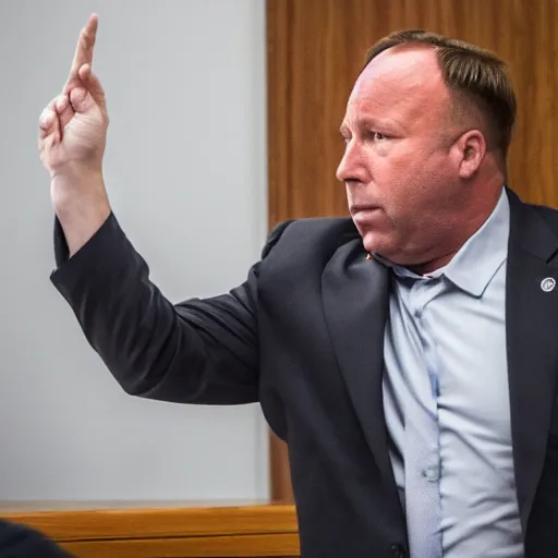 Prompt: Alex Jones desperately reaching for his out of reach phone in the courtroom, EOS 5DS R, ISO100, f/8, 1/125, 84mm, RAW Dual Pixel