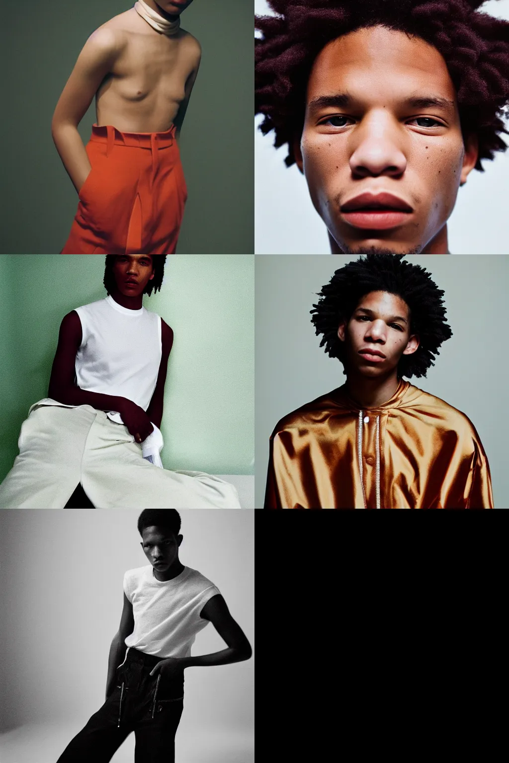 Image similar to realistic photoshoot for a new balenciaga lookbook, color film photography, portrait of a beautiful person, in style of Campbell Addy, Tyler Mitchell, 35mm