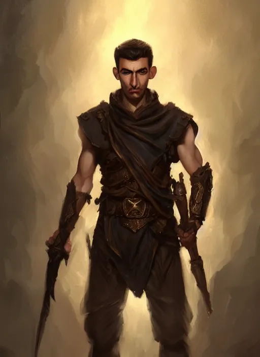 Image similar to a _ fantasy _ style _ portrait _ painting _ of light brown argentinian male short black hair defined very chiseled facial features long face big ears, rpg dnd oil _ painting _ unreal _ 5 _ daz. _ rpg _ portrait _ extremely _ detailed _ artgerm _ greg _ rutkowski _ greg