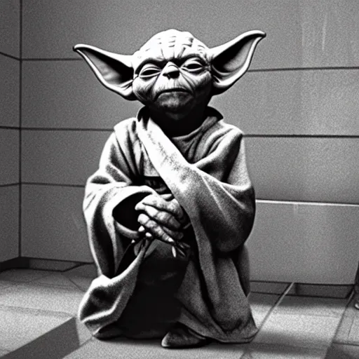 Image similar to photo of yoda sitting on the toilet