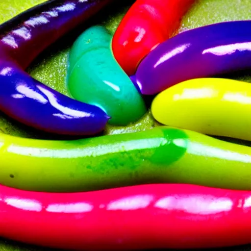 Image similar to colorful slugs intertwining, hd closeup, nature photography, featured