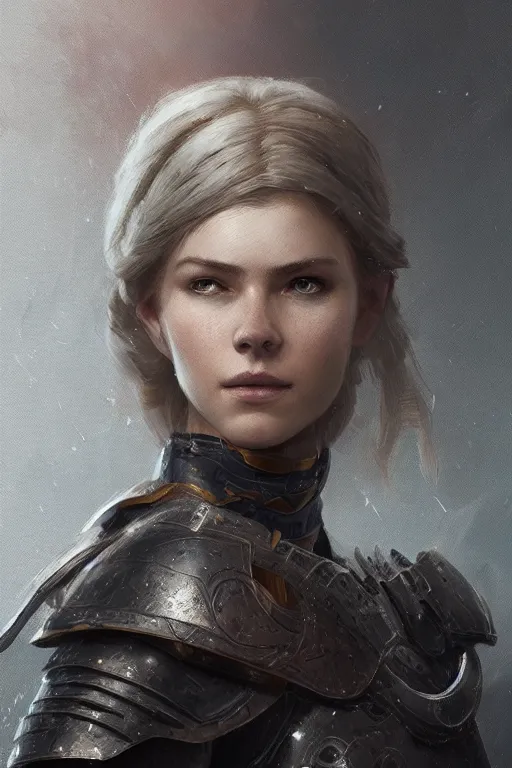 Image similar to beautiful young scandinavian woman with a half shaved undercut and a scar on her chin wearing full plate armor, HD, D&D 4k, 8k, incredibly detailed, intricate, masterpiece, digital illustration by greg rutkowski, trending on artstation