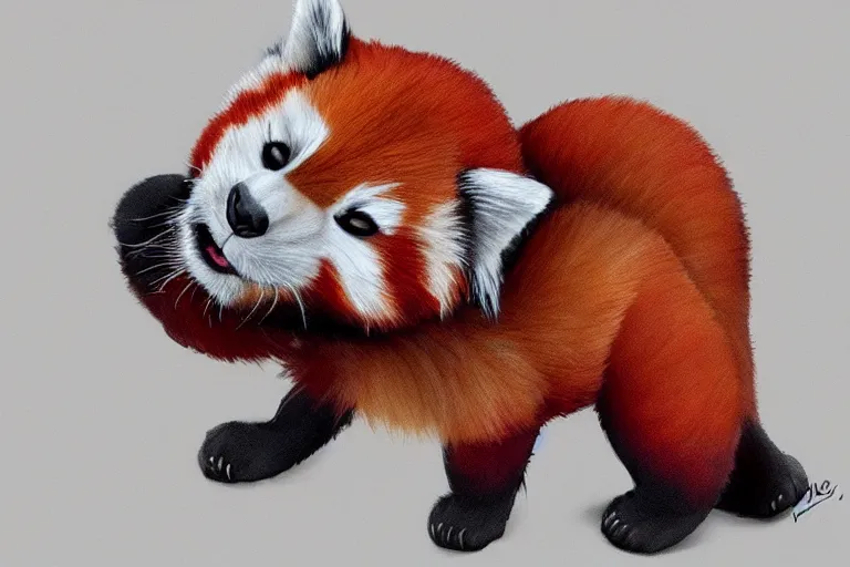 Image similar to cute cartoon drawing of a red panda waking up from bed yawning and stretching, character art, painting, trending on artstation