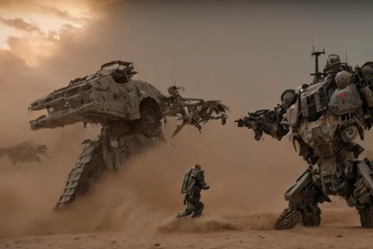 Prompt: epic sandstorm battle, Action, movie pacific rim, in the Movie transformers, in the Movie Mad Max: Fury Road (2015)