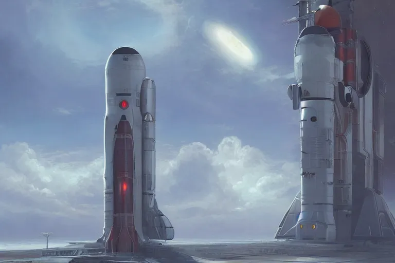 Prompt: futuristic soviet building rocket, space exploration concept art, noah bradley, darek zabrocki,