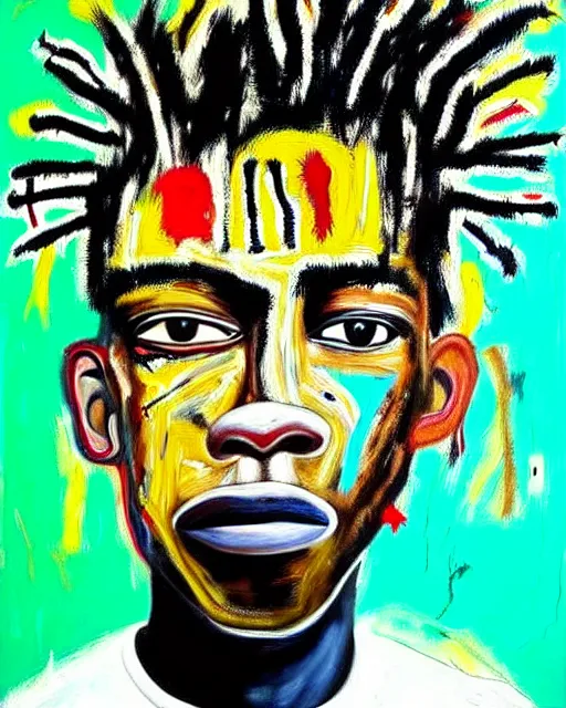 Image similar to stunning realistic painting portrait of jean - michel basquiat