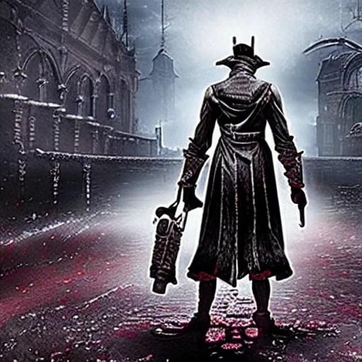 Prompt: A still image from the new Netflix live action adaptation 'Bloodborne', wide shot, features a spooky Pizza Hut