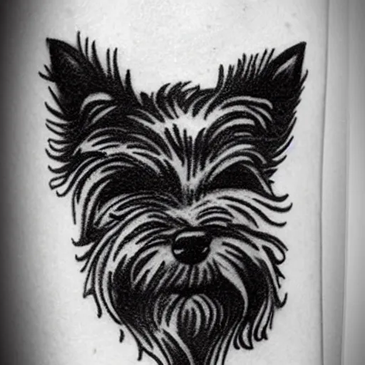 Prompt: a Russian criminal tattoo of a Yorkshire terrier