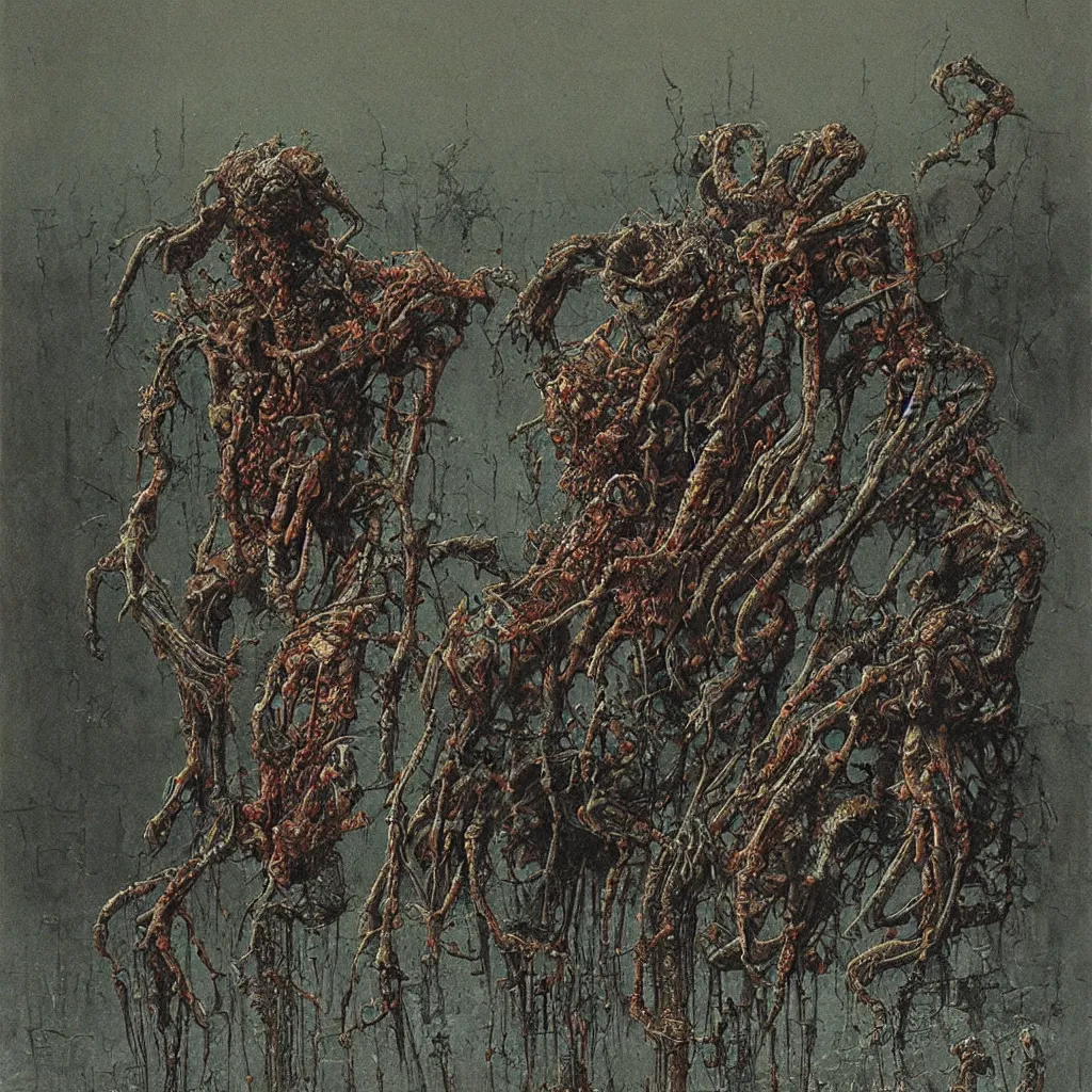 Image similar to gritty, disgusting, vile, wretched, centipede, beksinski