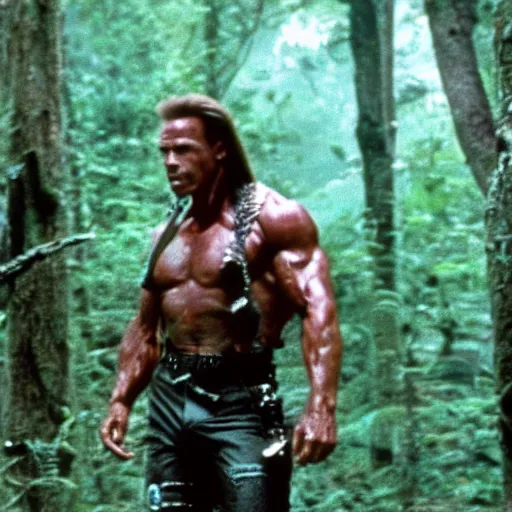 Image similar to arnold schwarzenegger in predator ( 1 9 8 7 ), 8 k wide shot