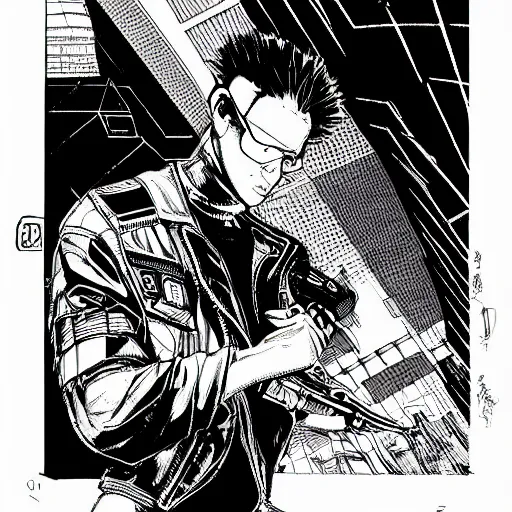 Image similar to cyberpunk hacker pen and ink illustration by tatsuki fujimoto manga panel