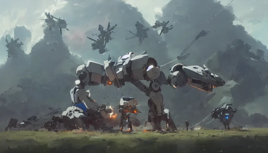 Image similar to mech battle, trending on pixiv fanbox, painted by greg rutkowski makoto shinkai takashi takeuchi studio ghibli