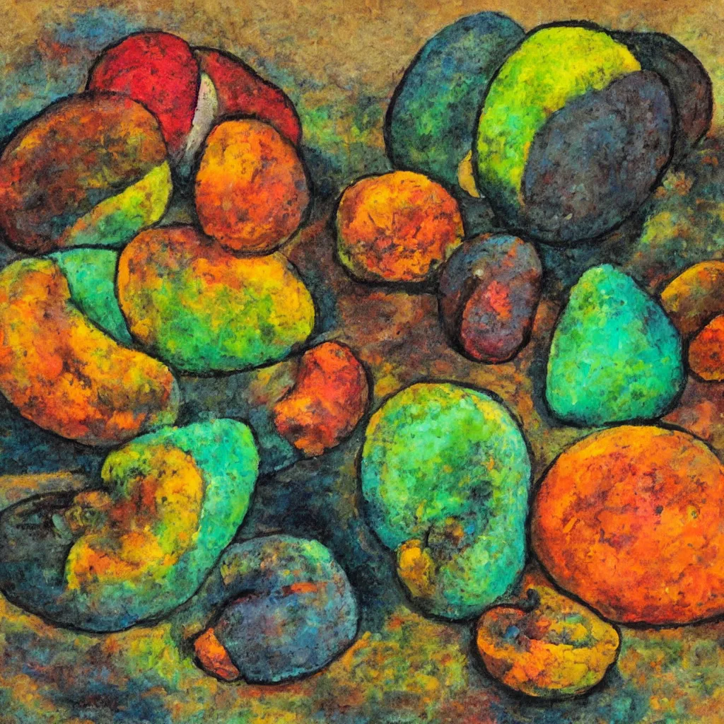 Prompt: a colorful painting of a coco de mer