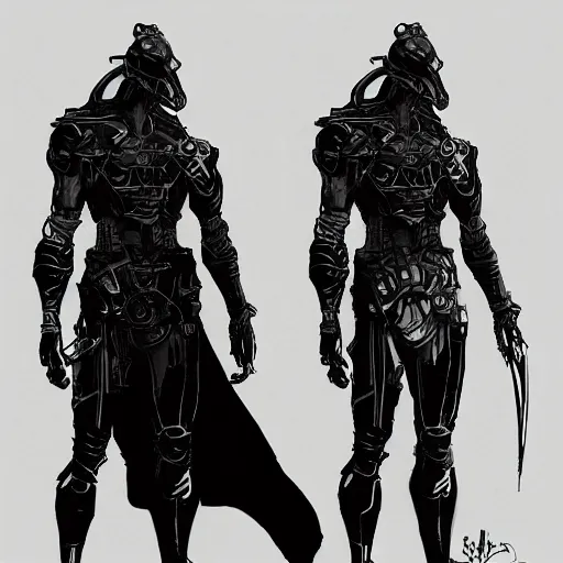 Image similar to concept art, stylized silhouette, super exaggerated proportions, concept design, sketch, male, science fiction suit, helmet, arthur rackham, mike mignola, trending on artstation