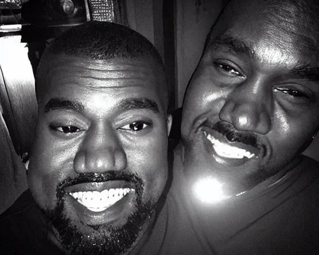Prompt: my uncle that look like Kanye West if he was poor asf accidentally taking a selfie with the front camera lol, camera flash is so bright in his face, viral, selfie, viral on twitter, viral on instagram, viral photo