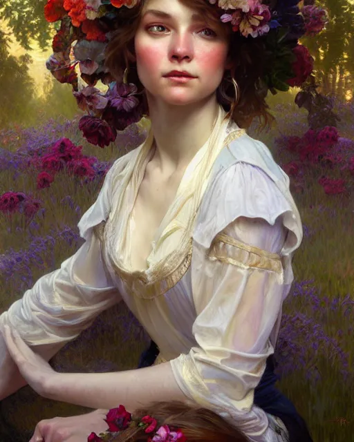 Image similar to daniel gerhartz and wlop and tom baghshaw and alfons mucha, detailed portrait, a photo of elyse wlliams as a muppet, unreal engine, hyper realism, realistic shading, cinematic composition, blender render, octane render, ultrawide shot