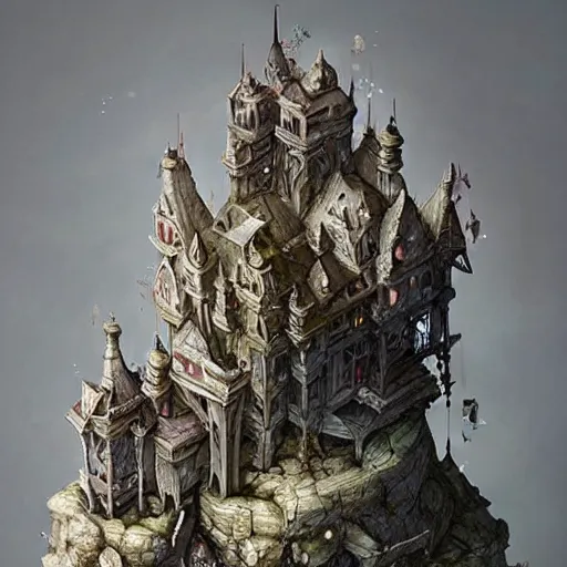 Prompt: the miniature castle of dreamers by ellen jewett and tom bagshaw is a beautiful and intricate sculpture. rendered in octane, it is a true piece of art. the attention to detail is amazing, 8 k resolution, ultradetailed