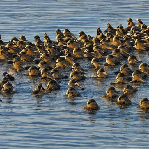 Image similar to army of ducks fighting with each other, highly realistic