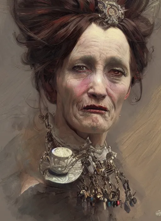 Image similar to close up concept art of a loud victorian woman, by sabbas apterus, by donato giancola